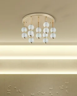 Candeeiro De Teto Led Em Metal Dourado Yowaka