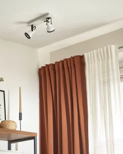 Candeeiro De Teto Metal Preto E Branco 2 Luzes Baro