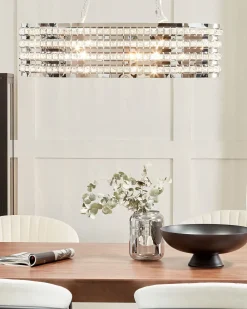 Candeeiro De Teto Metal Prateado E Cristal Cavone