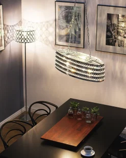 Candeeiro De Teto Metal Prateado E Cristal Cavone