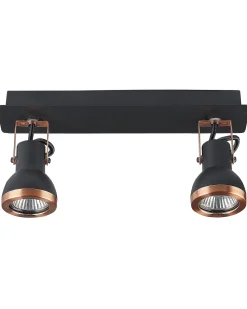 Candeeiro De Teto Metal Preto E Cor De Cobre 2 Luzes Baro