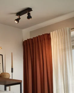 Candeeiro De Teto Metal Preto E Cor De Cobre 2 Luzes Baro