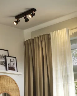 Candeeiro De Teto Metal Preto E Cor De Cobre 3 Luzes Baro