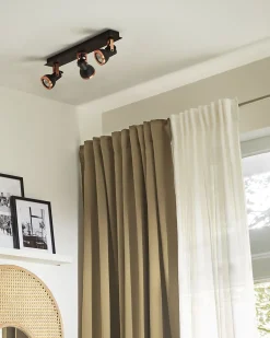 Candeeiro De Teto Metal Preto E Cor De Cobre 3 Luzes Baro