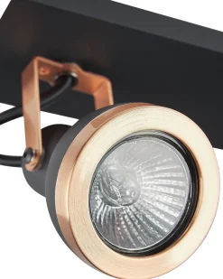 Candeeiro De Teto Metal Preto E Cor De Cobre 3 Luzes Baro