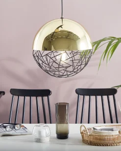 Candeeiro De Teto Metalico Dourado E Preto Padma