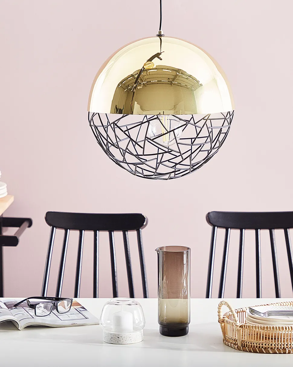 Candeeiro De Teto Metalico Dourado E Preto Padma