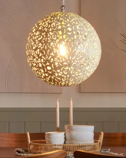 Candeeiro De Teto Metalico Cor Creme Dourado Mures