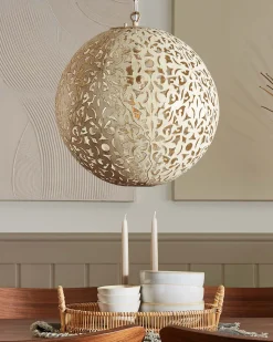 Candeeiro De Teto Metalico Cor Creme Dourado Mures