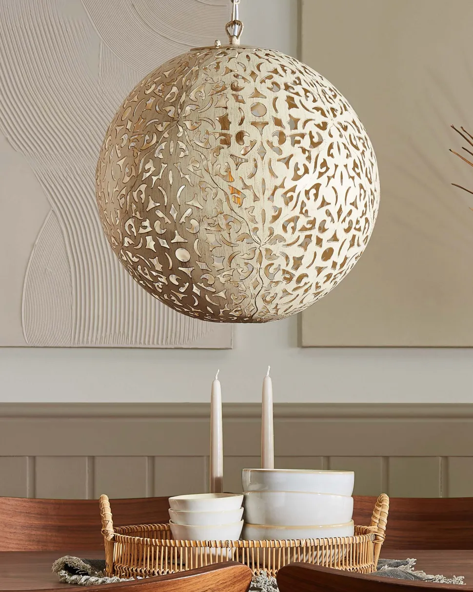 Candeeiro De Teto Metalico Cor Creme Dourado Mures