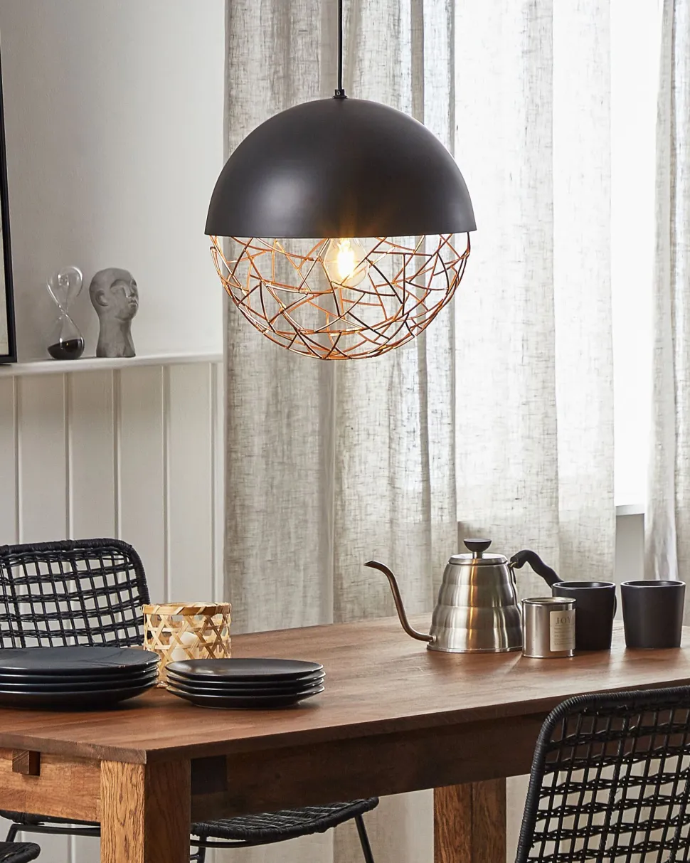 Candeeiro De Teto Metalico Preto E Cor De Cobre Padma