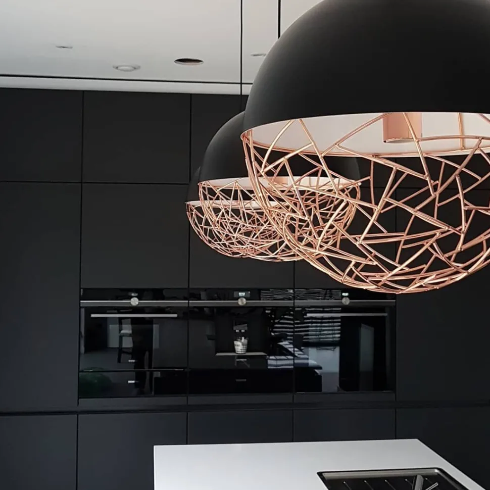 Candeeiro De Teto Metalico Preto E Cor De Cobre Padma