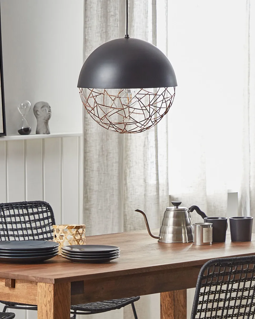 Candeeiro De Teto Metalico Preto E Cor De Cobre Padma