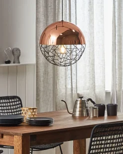 Candeeiro De Teto Metalico Cor De Cobre E Preto Padma