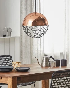 Candeeiro De Teto Metalico Cor De Cobre E Preto Padma