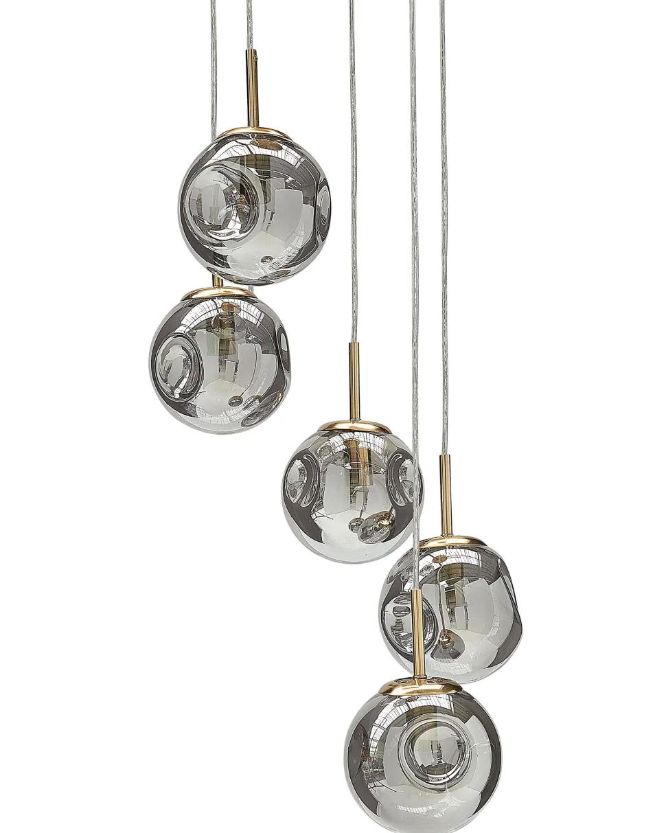 Candeeiro De Teto Para 5 Luzes Em Vidro Transparente E Bronze Ralfes