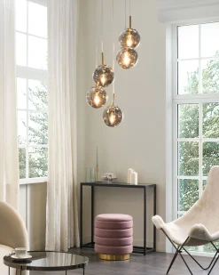 Candeeiro De Teto Para 5 Luzes Em Vidro Transparente E Bronze Ralfes