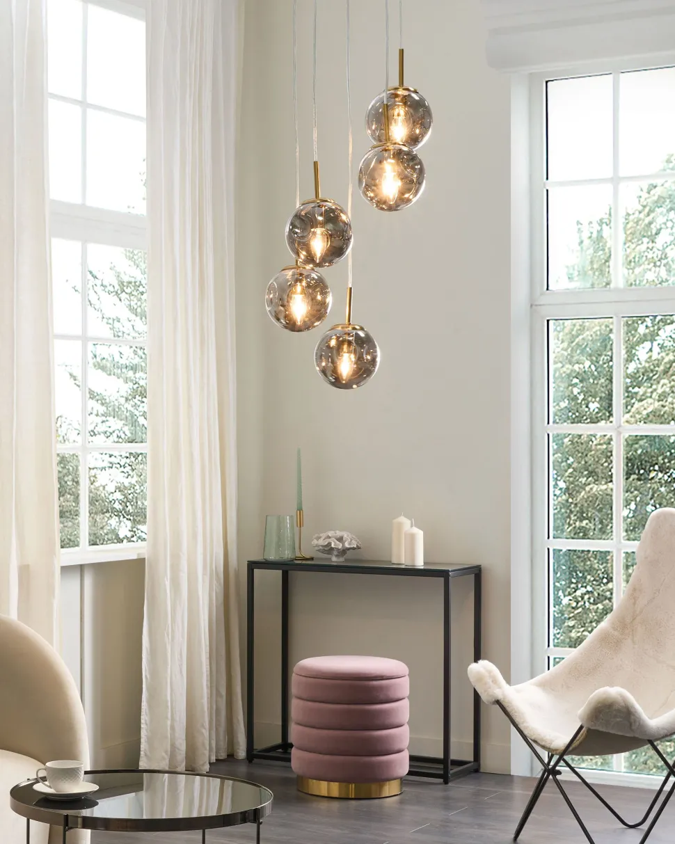 Candeeiro De Teto Para 5 Luzes Em Vidro Transparente E Bronze Ralfes