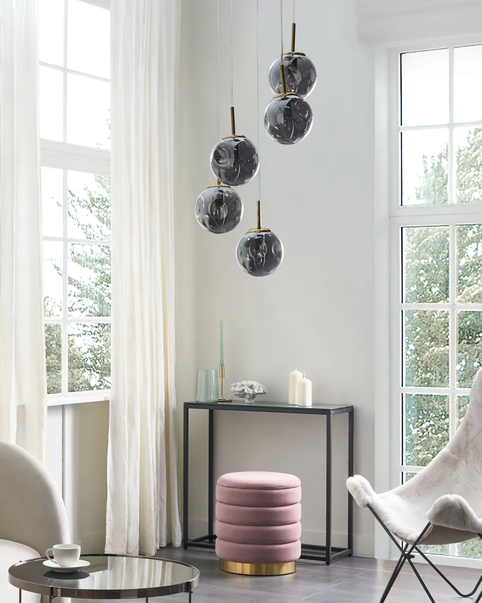 Candeeiro De Teto Para 5 Luzes Em Vidro Transparente E Bronze Ralfes