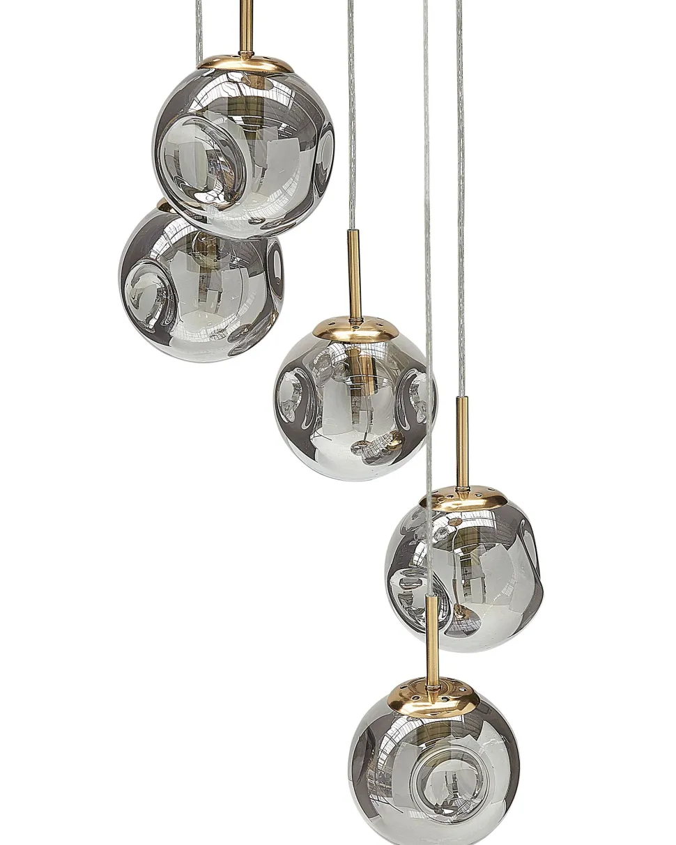 Candeeiro De Teto Para 5 Luzes Em Vidro Transparente E Bronze Ralfes