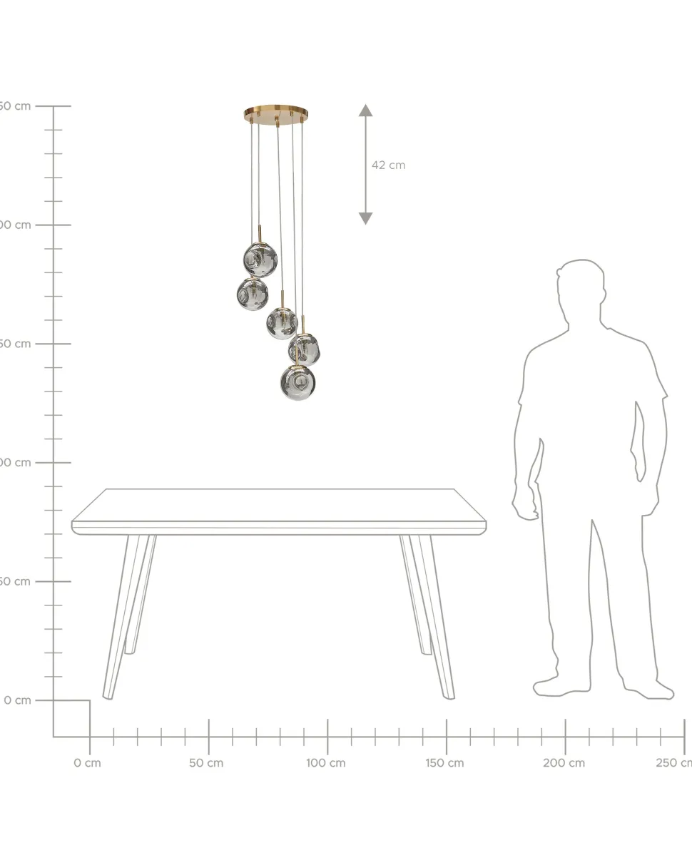 Candeeiro De Teto Para 5 Luzes Em Vidro Transparente E Bronze Ralfes