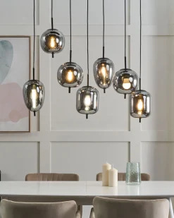 Candeeiro De Teto Para 7 Lampadas Em Vidro Prateado Tarlo