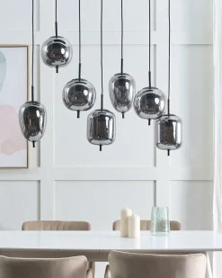 Candeeiro De Teto Para 7 Lampadas Em Vidro Prateado Tarlo