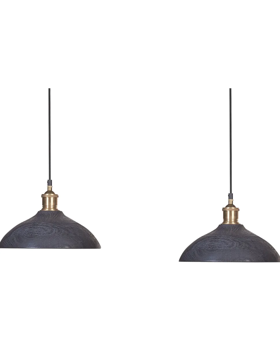 Candeeiro De Teto Para 2 Lampadas Em Madeira Preta Cheyyar