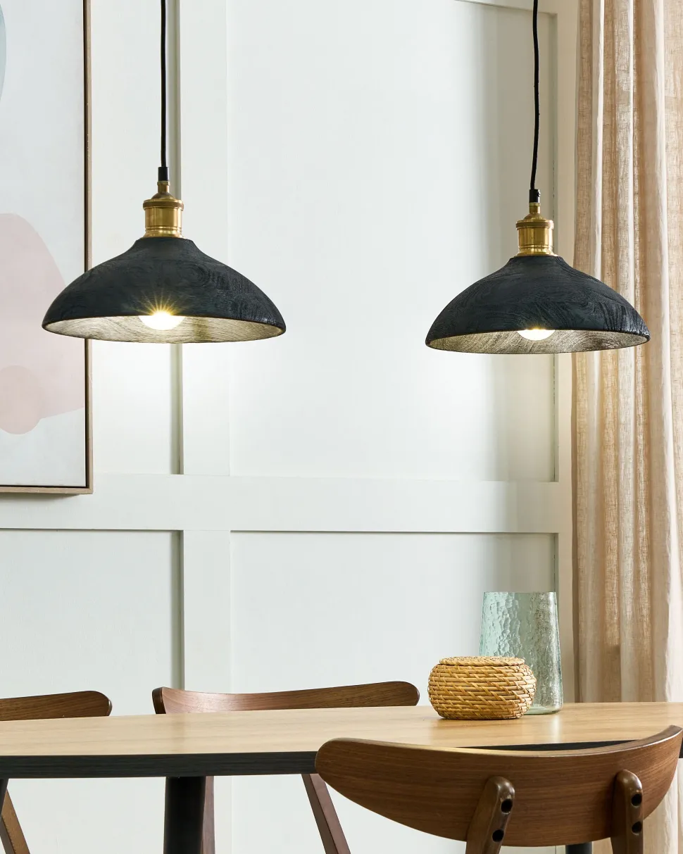 Candeeiro De Teto Para 2 Lampadas Em Madeira Preta Cheyyar