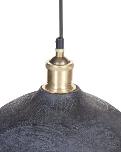 Candeeiro De Teto Para 2 Lampadas Em Madeira Preta Cheyyar