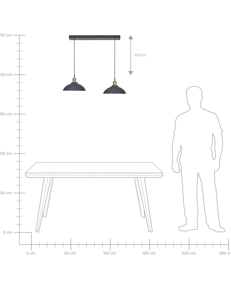 Candeeiro De Teto Para 2 Lampadas Em Madeira Preta Cheyyar