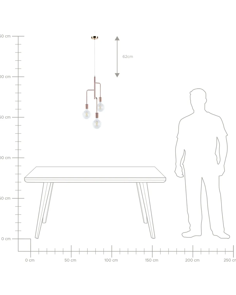 Candeeiro De Teto Para 3 Lampadas Cor De Cobre Bogna