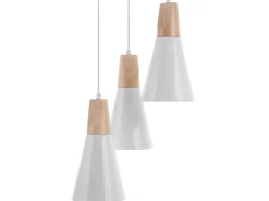 Candeeiro De Teto Para 3 Lampadas Em Metal E Madeira Branco Ticino