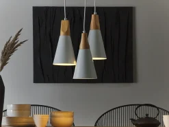 Candeeiro De Teto Para 3 Lampadas Em Metal E Madeira Branco Ticino