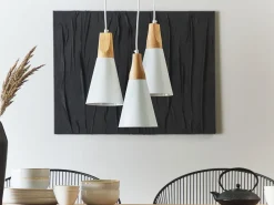 Candeeiro De Teto Para 3 Lampadas Em Metal E Madeira Branco Ticino