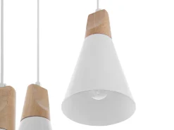 Candeeiro De Teto Para 3 Lampadas Em Metal E Madeira Branco Ticino