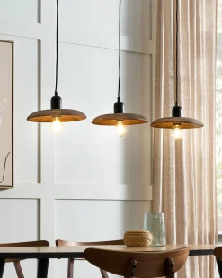 Candeeiro De Teto Para 3 Lampadas Em Madeira Escura Manjeera