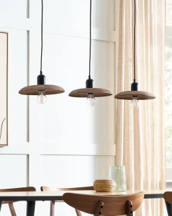 Candeeiro De Teto Para 3 Lampadas Em Madeira Escura Manjeera