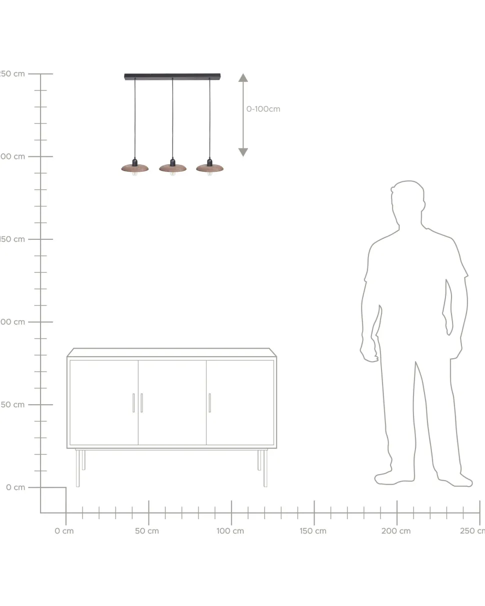 Candeeiro De Teto Para 3 Lampadas Em Madeira Escura Manjeera