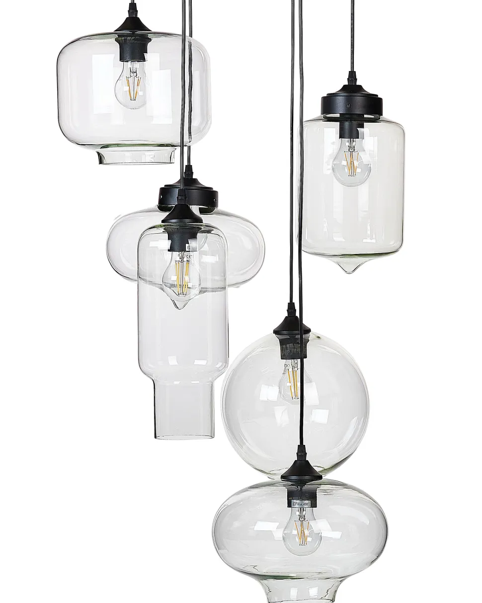 Candeeiro De Teto Para 6 Lampadas Em Vidro Transparente Bemboka