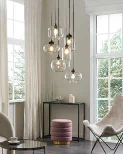 Candeeiro De Teto Para 6 Lampadas Em Vidro Transparente Bemboka