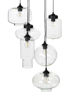Candeeiro De Teto Para 6 Lampadas Em Vidro Transparente Bemboka