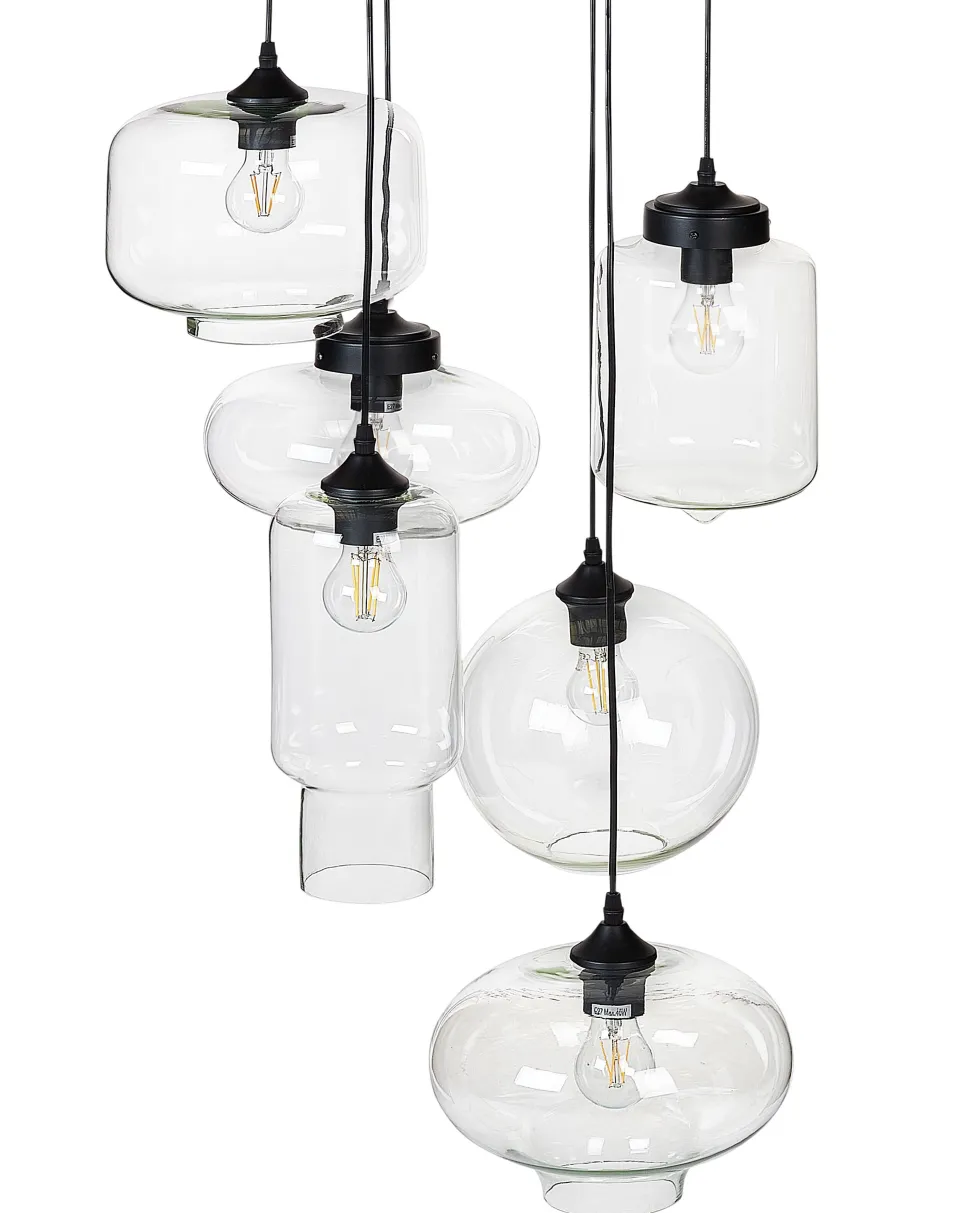 Candeeiro De Teto Para 6 Lampadas Em Vidro Transparente Bemboka