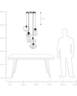 Candeeiro De Teto Para 6 Lampadas Em Vidro Transparente Bemboka