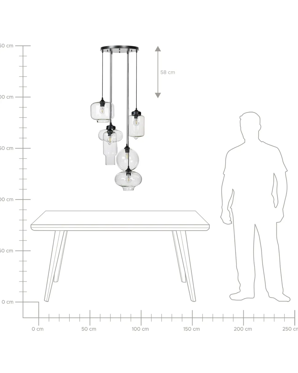 Candeeiro De Teto Para 6 Lampadas Em Vidro Transparente Bemboka