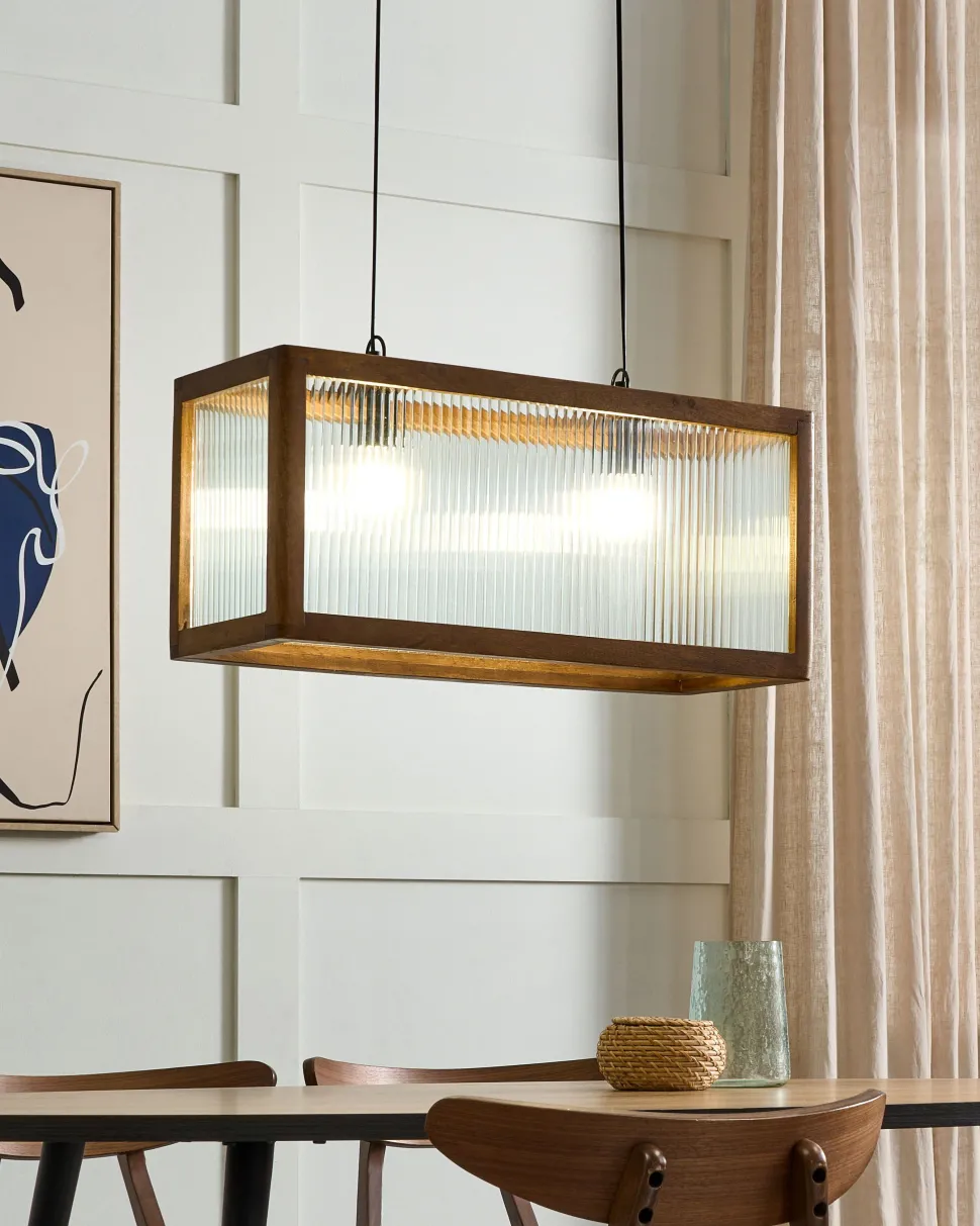 Candeeiro De Teto Para 2 Lampadas Em Madeira Clara Penna