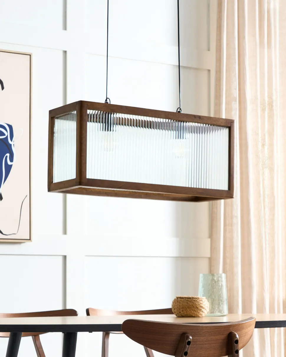 Candeeiro De Teto Para 2 Lampadas Em Madeira Clara Penna