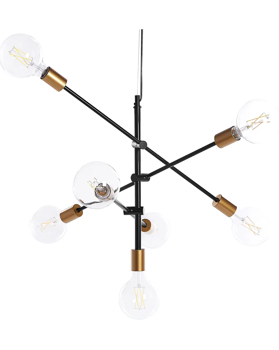 Candeeiro De Teto Para 7 Lampadas Preto E Dourado Cremera