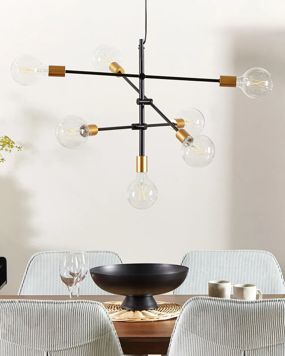 Candeeiro De Teto Para 7 Lampadas Preto E Dourado Cremera