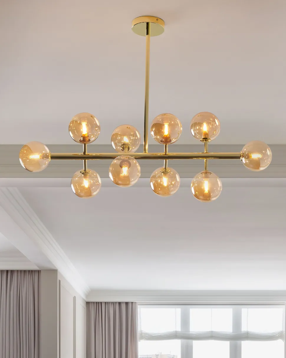 Candeeiro De Teto Para 10 Lampadas Dourado Ramis